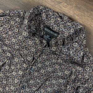 Addendum Mens Short Sleeve Rayon Button Down Shirt Geometric Medallion Brown M